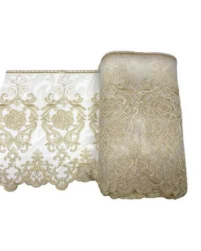 50 Cm Pasamanería Encaje Tul Encaje Bordado Hilo Lurex Rosa Rebrodè Flor Festoneada Alto 45 Cm