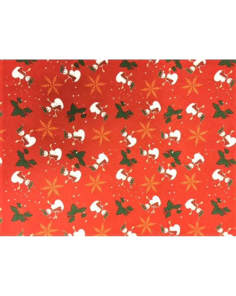 50 cm Tissu lenci imprimé de Noël fond rouge avec bonhomme de neige et trèfle et étoile 90 cm de haut