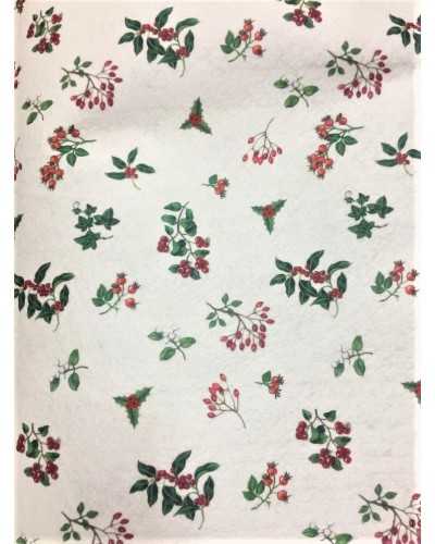 50 cm großes Weihnachts-Lenci-Tuch, bedruckt auf weißem Hintergrund mit Klee, Beeren usw. 90 Zentimeter groß