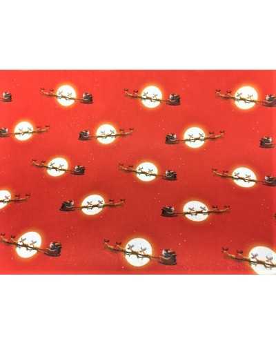 50 cm großes, weihnachtlich bedrucktes Lenci-Tuch mit Rentierschlitten und Mond mit rotem Hintergrund, 90 cm hoch