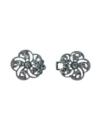 Alamaro Jewel Hakenverschluss Jacke Poliertes Metall Silber Strass 50x25 Mm