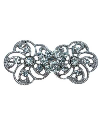 Alamaro Bijou Fermoir Crochet Veste Métal Poli Argent Strass 50x25 Mm