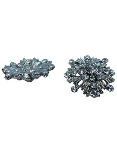 Bouton Bijou Bombé Métal Argenté Strass Tige 30 Mm