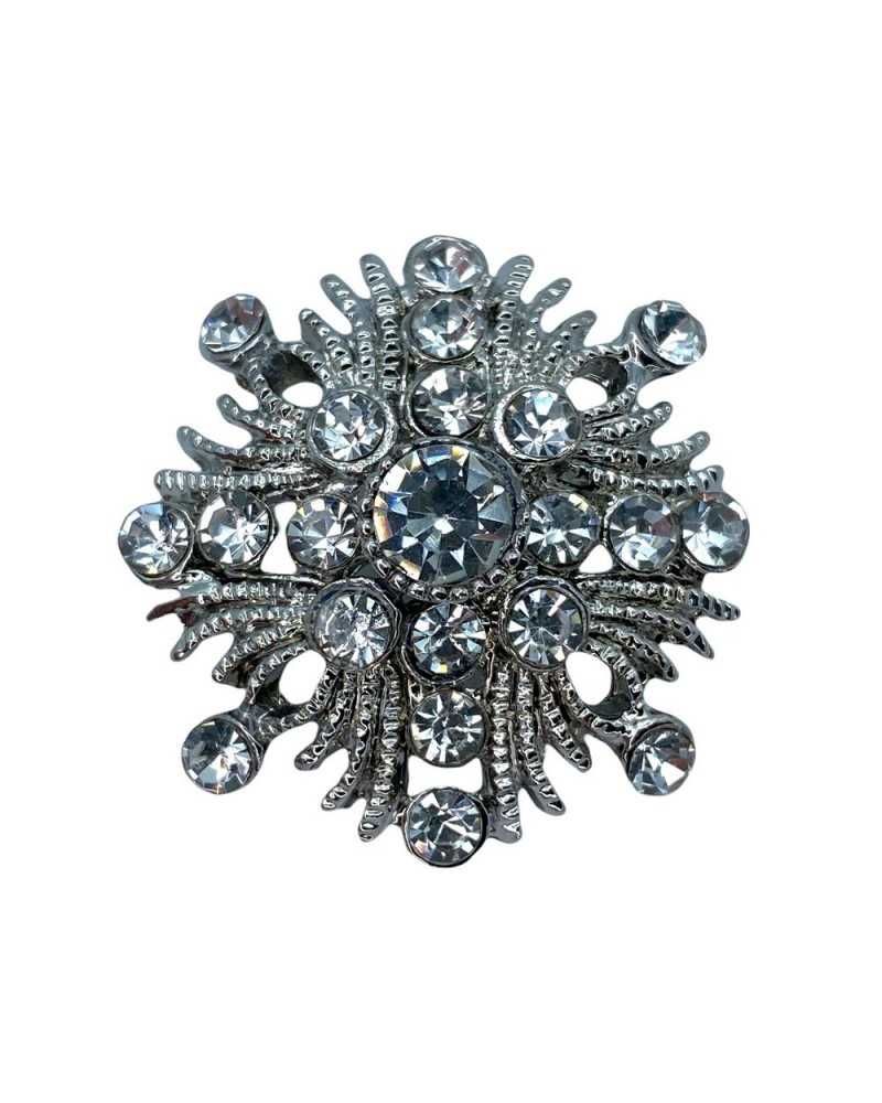 Bouton Bijou Bombé Métal Argenté Strass Tige 30 Mm