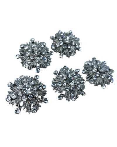 Bouton Bijou Bombé Métal Argenté Strass Tige 30 Mm