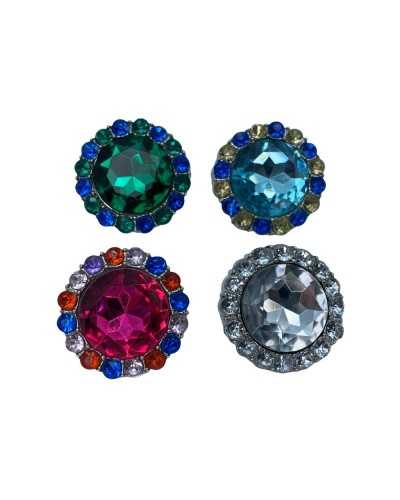 Bijou Bombé Résine Brillante Bouton Couronne Strass Central Tige Argent 25 Mm