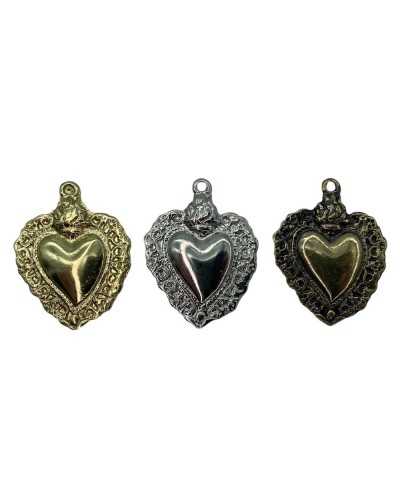 Medallion Heart Ex Voto Flame Metal Shiny Ring Fashion Accessory Bag 3x4 Cm