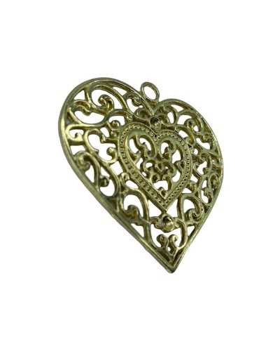 Filigree Heart Medallion Polished Metal Fashion Accessory Bag Gold 5 Cm