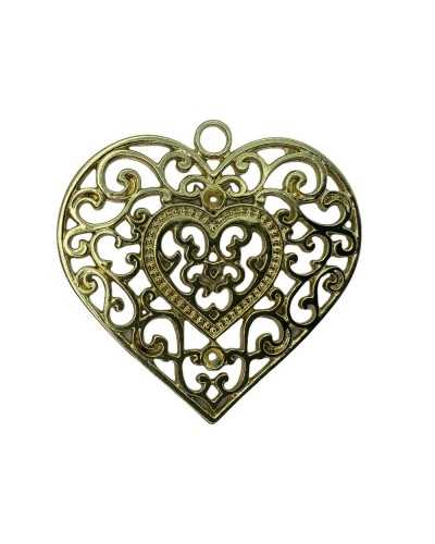 Medaglione Cuore Filigranato Metallo Lucido Accessorio Moda Borsa Oro 5 Cm