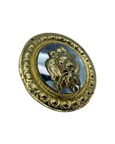 Medallion Mirror Lion Head Metal Fashion Accessory Bag Round Polished Gold 6.5 Cm