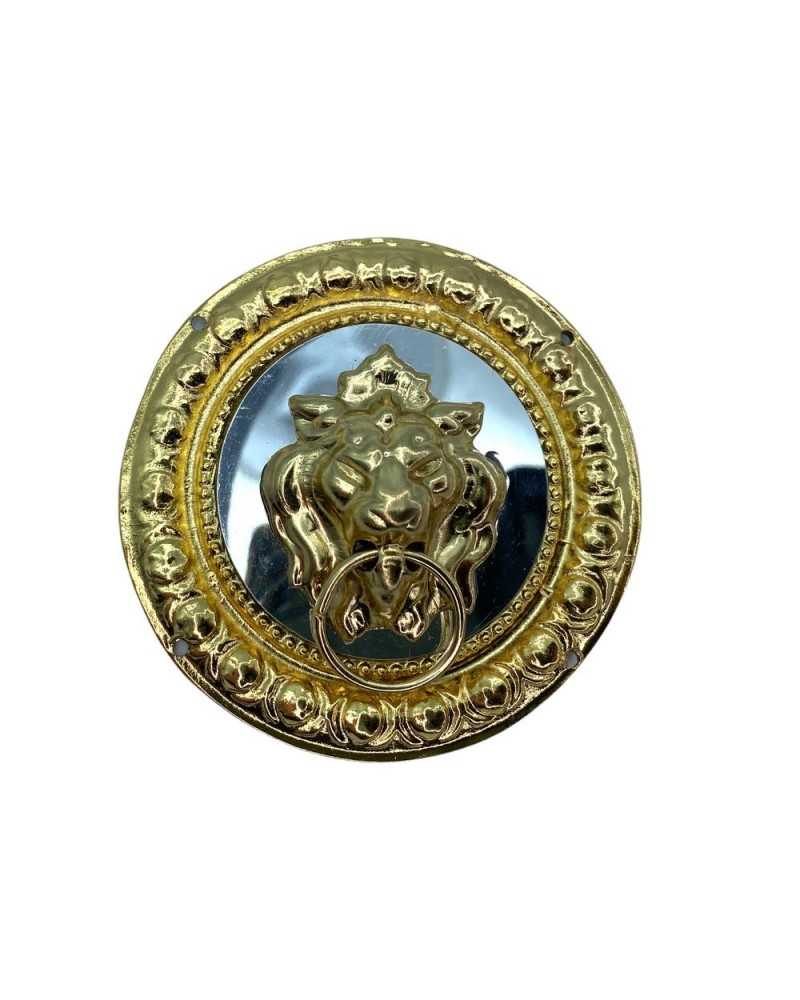 Medallion Mirror Lion Head Metal Fashion Accessory Bag Round Polished Gold 6.5 Cm