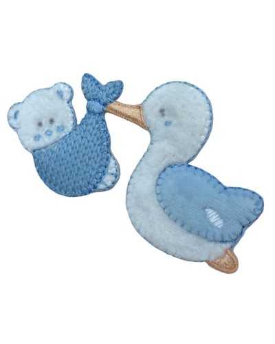 Thermocollant Application Broderie Bébé Cigogne Velours Ours 15x8 Cm