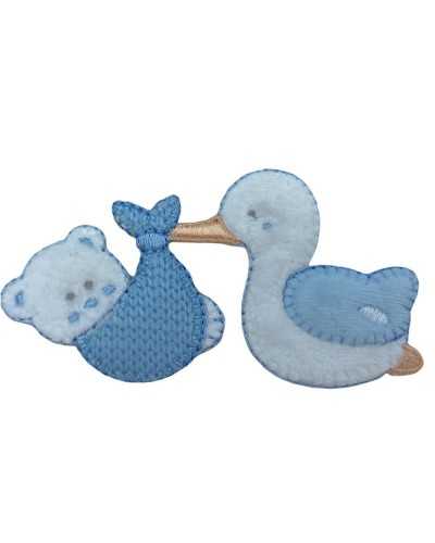 Thermocollant Application Broderie Bébé Cigogne Velours Ours 15x8 Cm