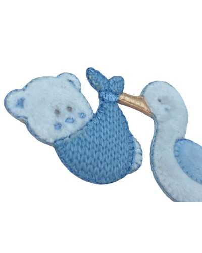 Thermocollant Application Broderie Bébé Cigogne Velours Ours 15x8 Cm