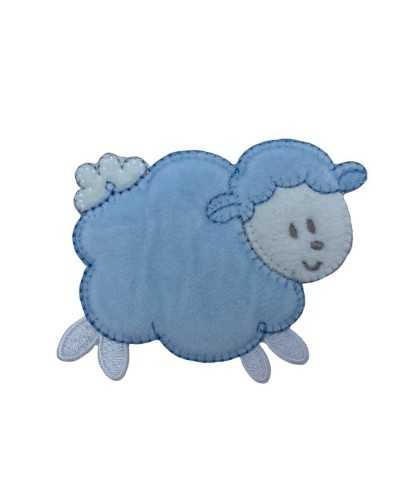 Baby Thermoadhesive Application Embroidered Sheep Head White Velvet 9x6 Cm