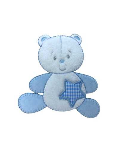 Thermoadhäsive Anwendung Baby-Teddybär, weißer Samtstern, 8 x 8 cm