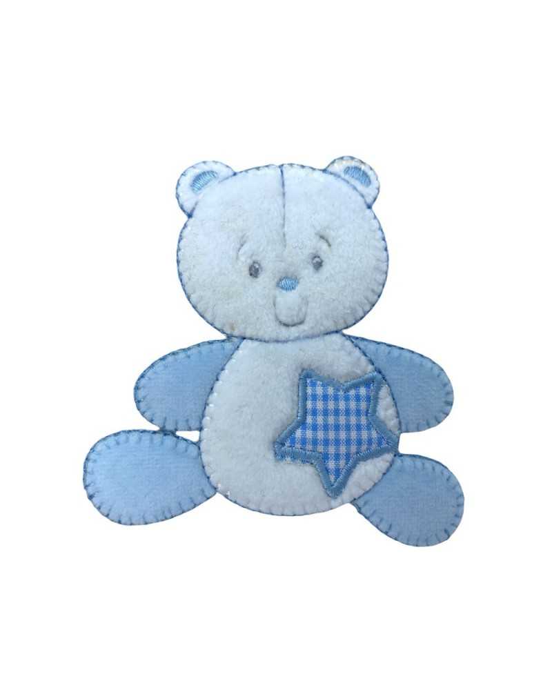 Application Thermoadhésive Bébé Ourson Blanc Velours Etoile 8x8 Cm