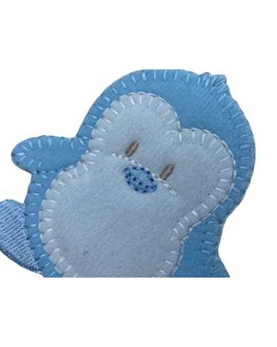 Applicazione Toppa Patch Termoadesiva Baby Impunturato Ricamo Pinguino Ciniglia 75x70 Mm