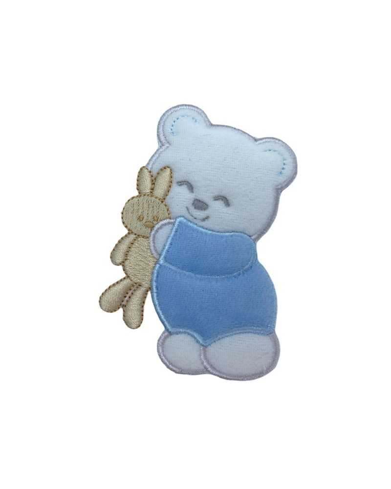 Application Iron-on Embroidery Patch Marbet Baby Birth Bear Rabbit Chenille White Beige 95x60 Mm