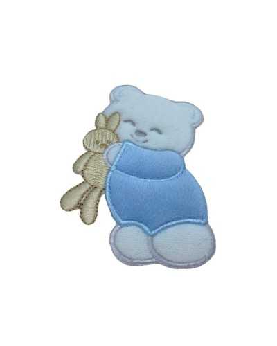 Application Iron-on Embroidery Patch Marbet Baby Birth Bear Rabbit Chenille White Beige 95x60 Mm