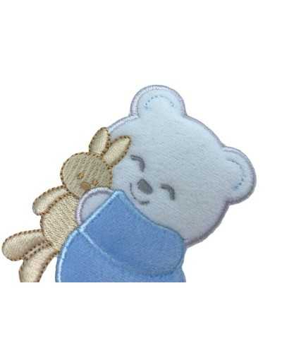 Application Iron-on Embroidery Patch Marbet Baby Birth Bear Rabbit Chenille White Beige 95x60 Mm