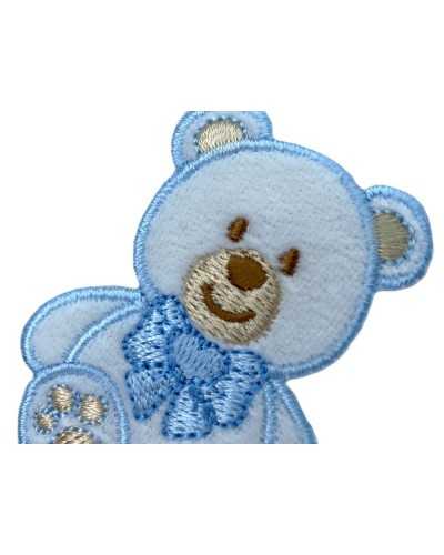 Thermoadhesive Application Marbet Patch Baby Embroidery White Velvet Teddy Bear Heart Bow 55x40 Mm