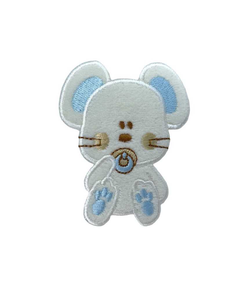 Thermoadhäsive Applikation, Stickerei-Patch, Marbet Baby Velvet Bear, Schnuller-Gimlet, 7 x 6 cm