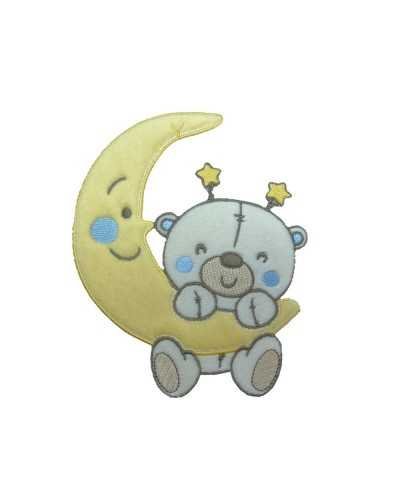 Thermoadhesive Application Patch Marbet Embroidered Baby Velvet Moon Bear 160x135 Mm