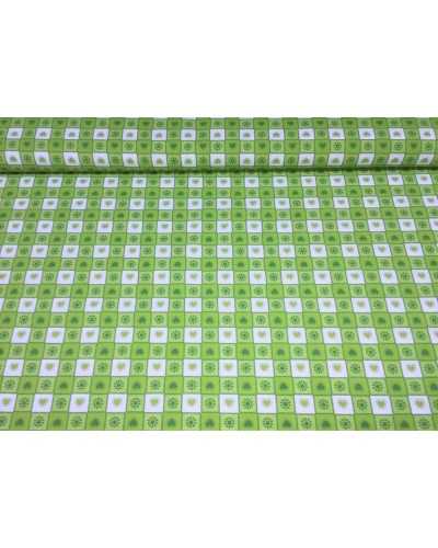 Upholstery fabric in cotton printed acid green heart design 280 cm high