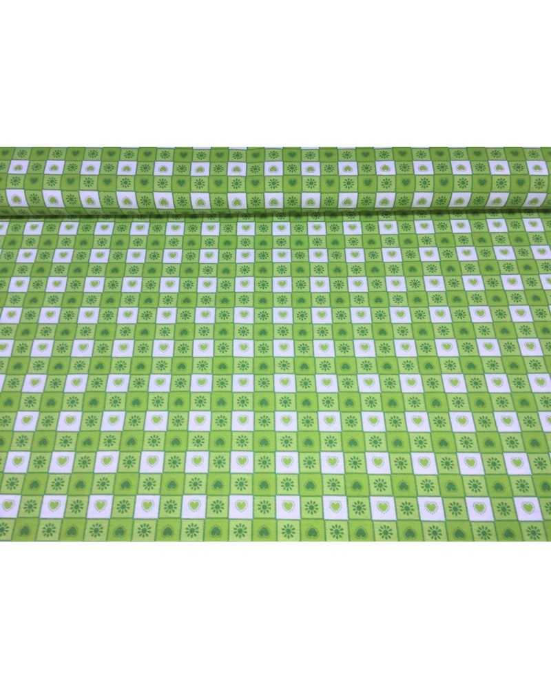 Upholstery fabric in cotton printed acid green heart design 280 cm high
