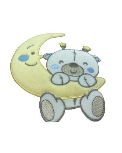 Thermoadhesive Application Patch Marbet Embroidered Baby Velvet Moon Bear 160x135 Mm