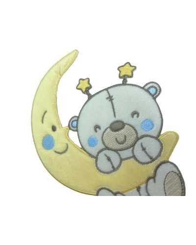 Thermoadhesive Application Patch Marbet Embroidered Baby Velvet Moon Bear 160x135 Mm