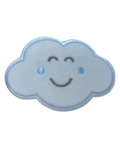 Application Velours Nuage Blanc Visage Souriant Broderie Joues 8x5 Cm