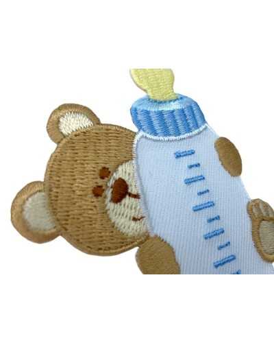 Thermoadhäsive Applikation, gestickter Aufnäher, Marbet Baby, Babyflaschenbär, 75 x 62 mm