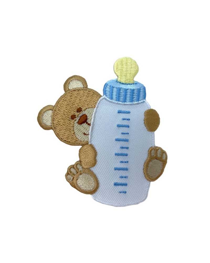 Thermoadhesive Application Embroidered Patch Marbet Baby Baby Bottle Bear 75x62 Mm