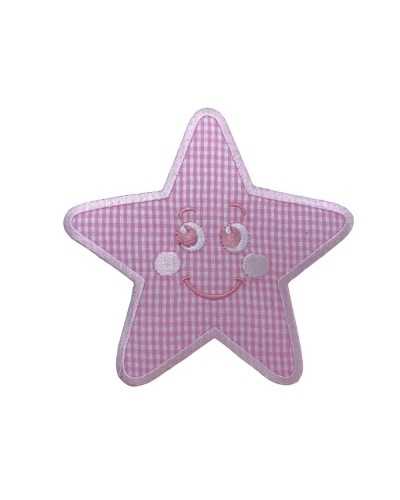 Applicazione Termoadesiva Patch Ricamo Stella Sorridente Zephir Vichy 11x11 Cm