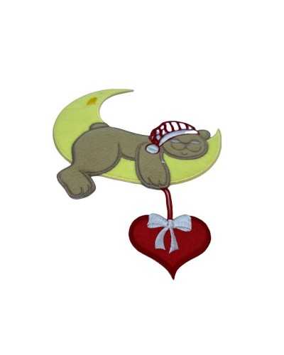 Thermoadhesive Application Embroidered Patch Moon Heart Bear 14x20 Cm