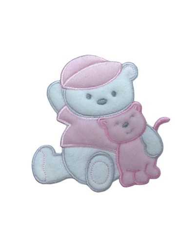Aplicación Parche Terciopelo Bordado Termoadhesivo Marbet Bebé Nacimiento Oso Sombrero Gato Base Blanco 95x90 Mm