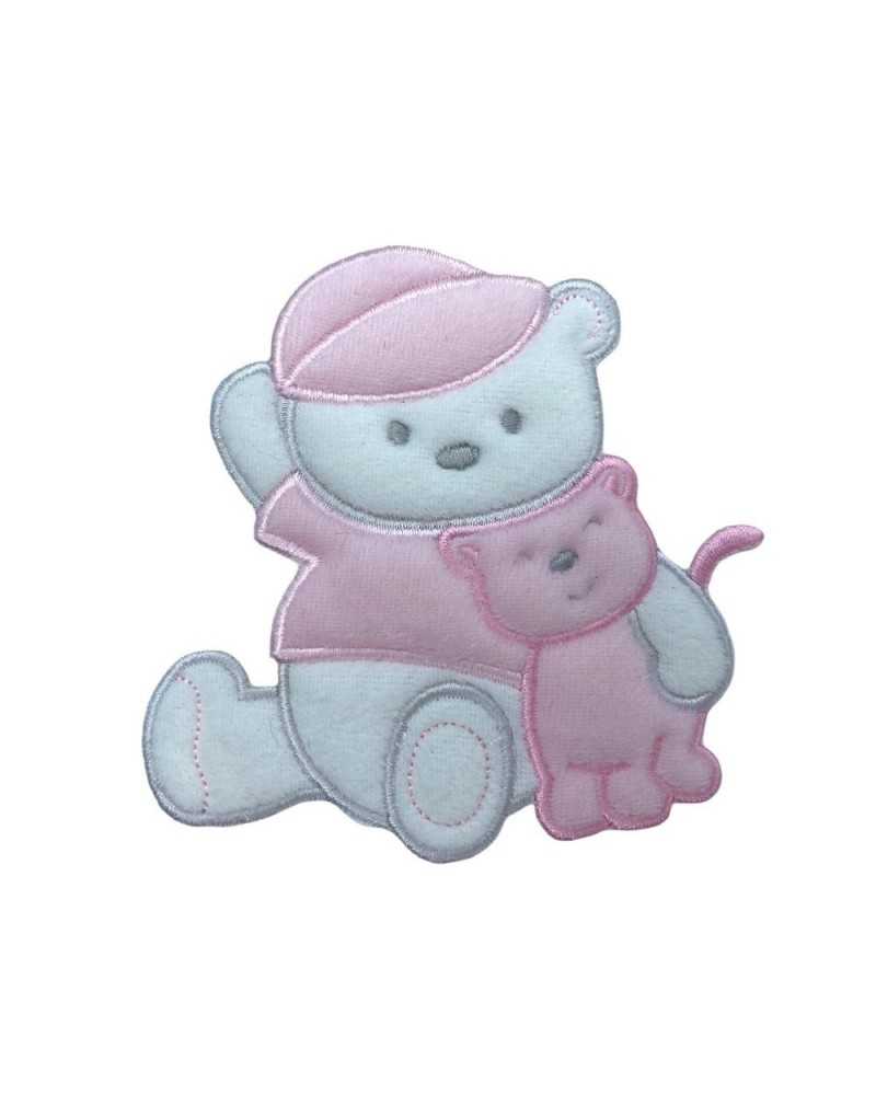 Application Iron-on Embroidery Velvet Patch Marbet Baby Birth Bear Hat Cat Base White 95x90 Mm