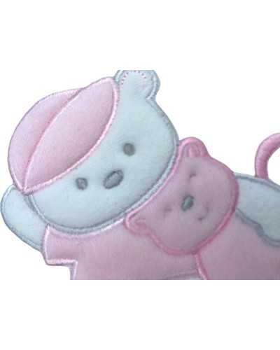 Aplicación Parche Terciopelo Bordado Termoadhesivo Marbet Bebé Nacimiento Oso Sombrero Gato Base Blanco 95x90 Mm
