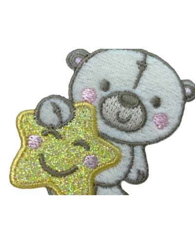 Aplicación Osito Estrella Amarillo Brillo Mejillas Bordado Rosa 48x50 Mm
