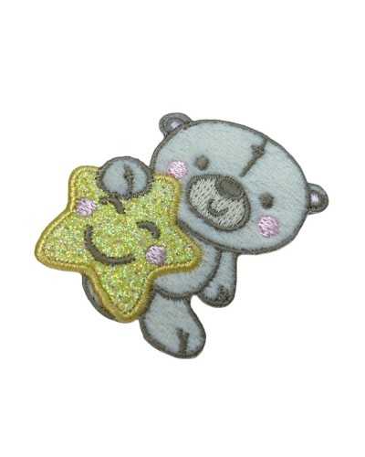Application Nounours Étoile Jaune Paillettes Joues Broderie Rose 48x50 Mm