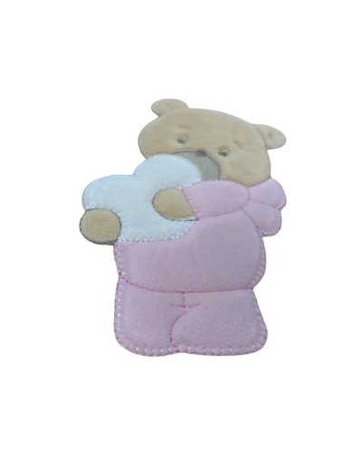 Bébé Application Thermoadhésive Broderie Ours En Peluche Beige Cœur Embrassé 14x9 Cm