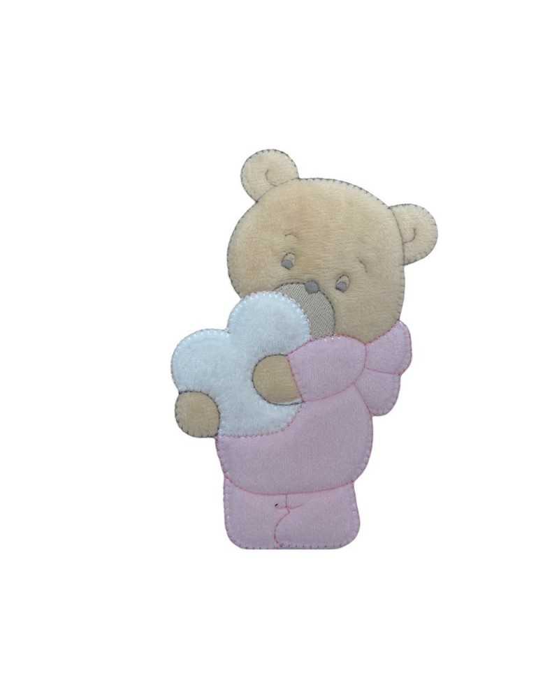 Bébé Application Thermoadhésive Broderie Ours En Peluche Beige Cœur Embrassé 14x9 Cm
