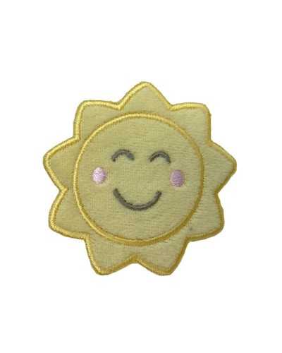 Aplicación Sol Estrella Terciopelo Amarillo Mejillas Bordado Sonriente 6x6 Cm