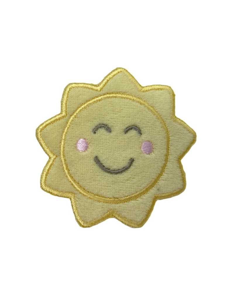 Aplicación Sol Estrella Terciopelo Amarillo Mejillas Bordado Sonriente 6x6 Cm