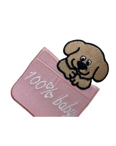 Thermoadhäsive Applikation, Stickerei, Baby-Hund, 100 % Herz, 7 x 5 cm