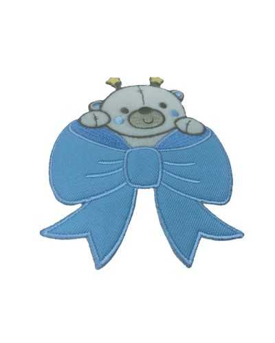 Application Baby Teddy Bear Velvet Bow Cheeks Celeste Stars 9x12 Cm