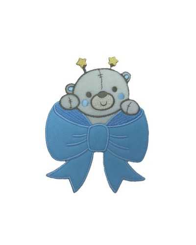 Anwendung Baby Teddybär Samt Schleife Wangen Celeste Sterne 9x12 cm