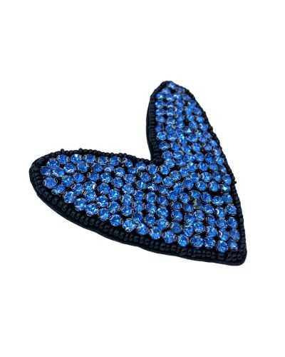 Heart Application Strass Blue Black Beads To Sew 8x8 Cm